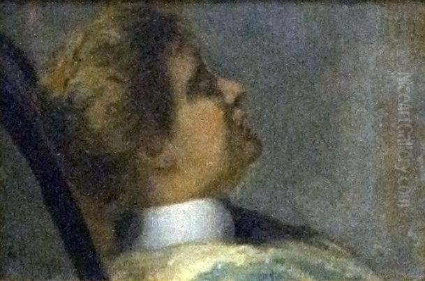 Egy ismeretlen holgy portreja profilbol Oil Painting by August Allebe