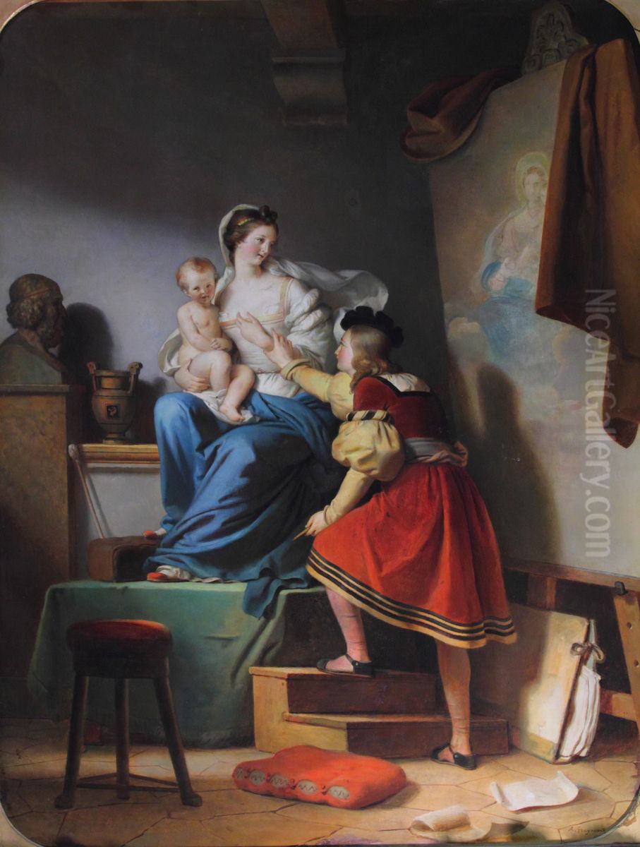 Raphael reprenant la pose de son modele Oil Painting by Alexandre-Evariste Fragonard