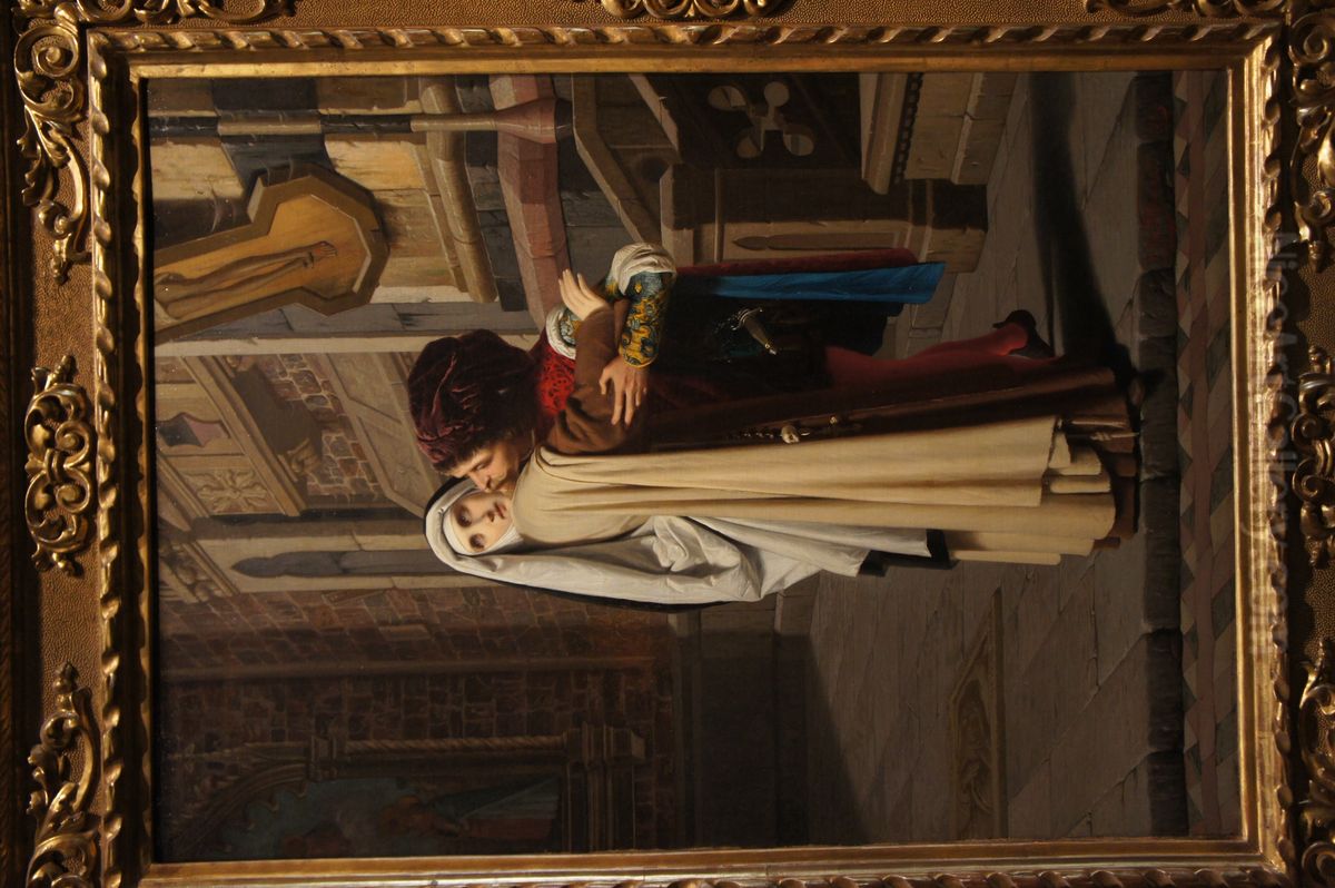 Filippo Lippi et Lucrezia Butiau Musee des beaux-arts de Lyon dans le cadre de l'exposition L'invention du Passe. Histoires de coeur et d'epee 1802-1850. Oil Painting by Gabriele Castagnola