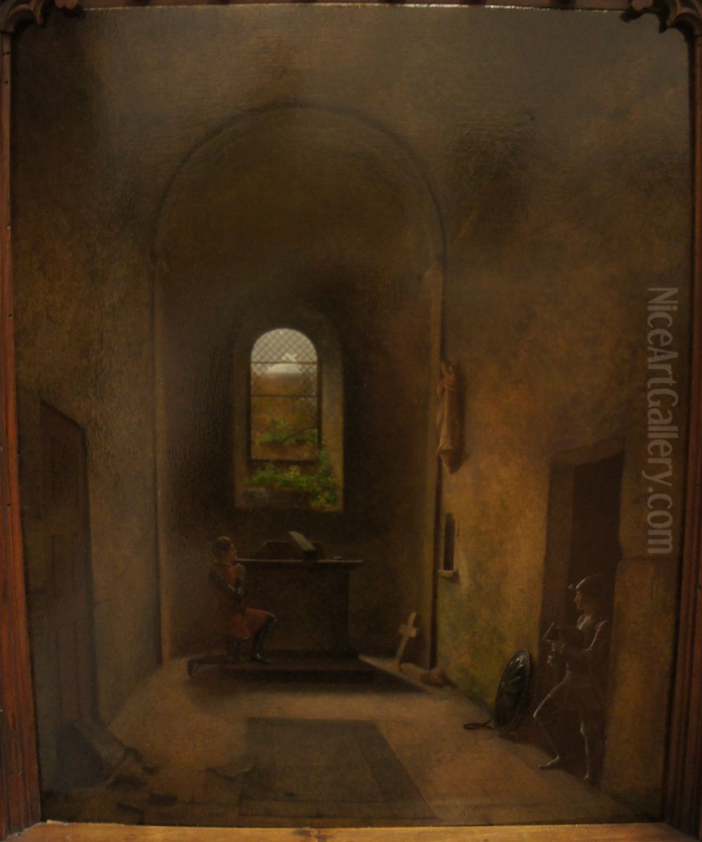 A Knight at Prayer in a Chapel, Preparing Himself for Combat Oil Painting by Francois Fleury-Richard