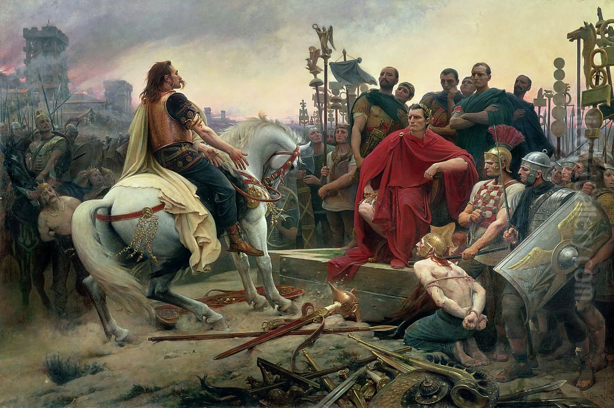 Vercingetorix throws down his arms at the feet of Julius Caesar Oil Painting by Lionel Royer