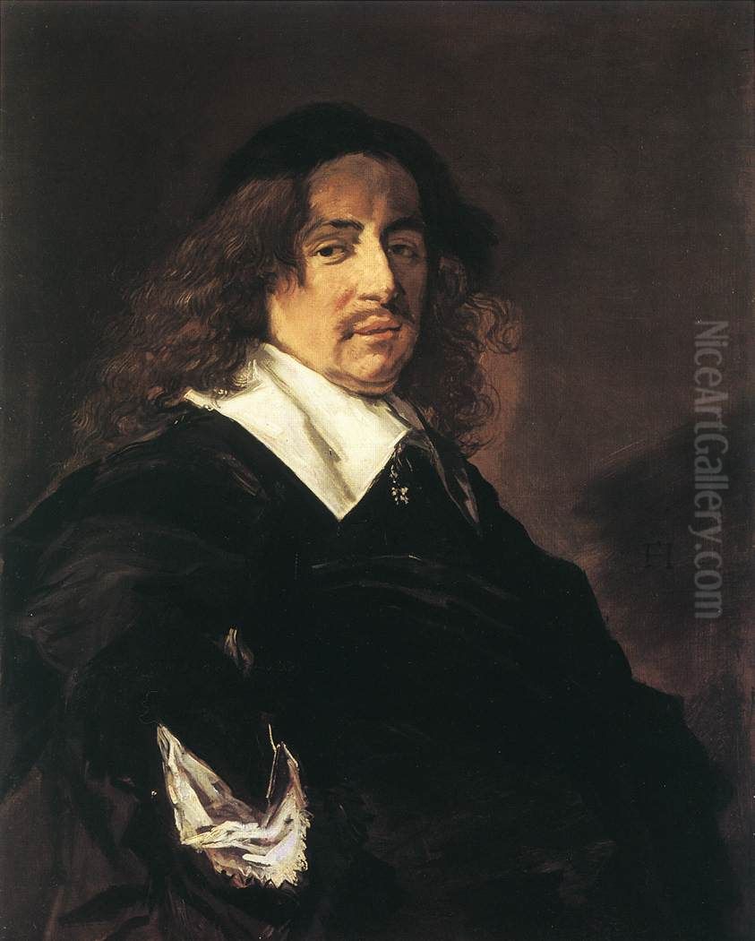 Portret van een man met lang haar en snor Oil Painting by Frans Hals