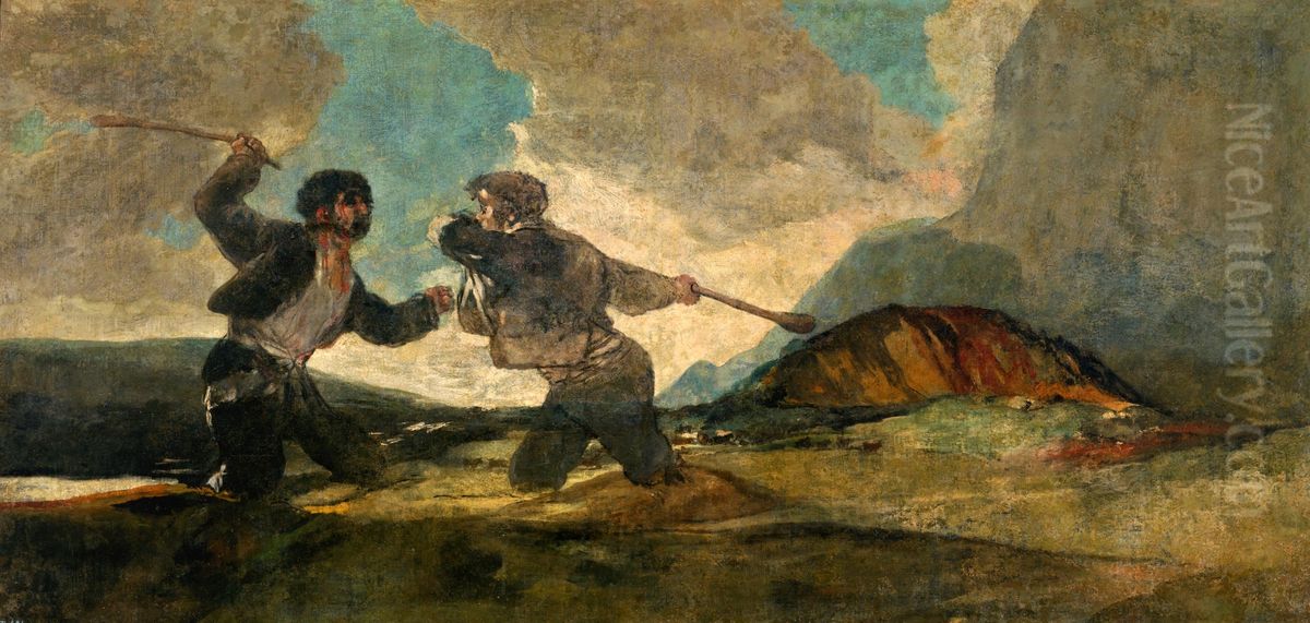 Fight with Cudgels Oil Painting by Francisco Goya Fuendetodos
