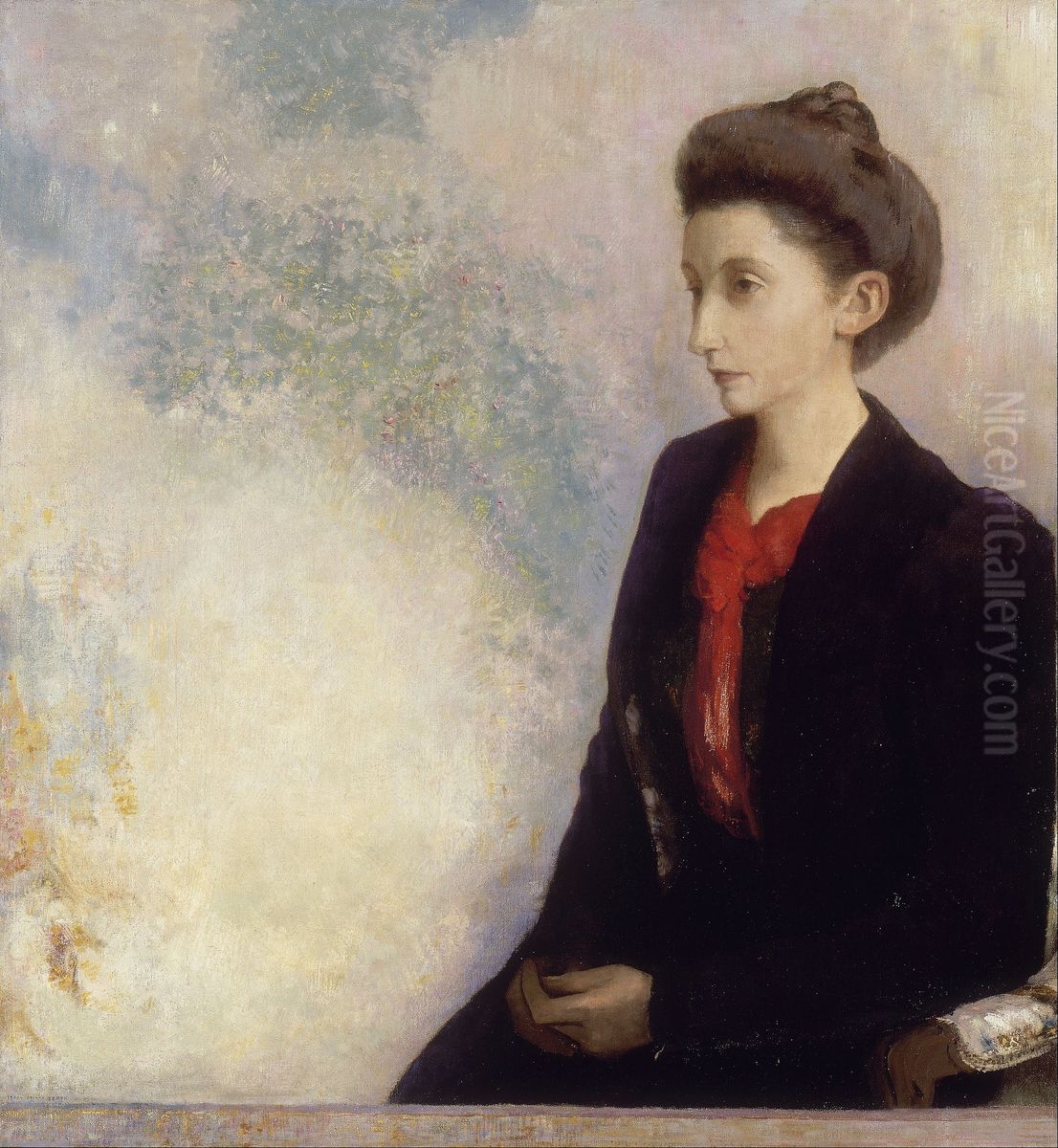 Baroness Robert de Domecy Oil Painting by Odilon Redon