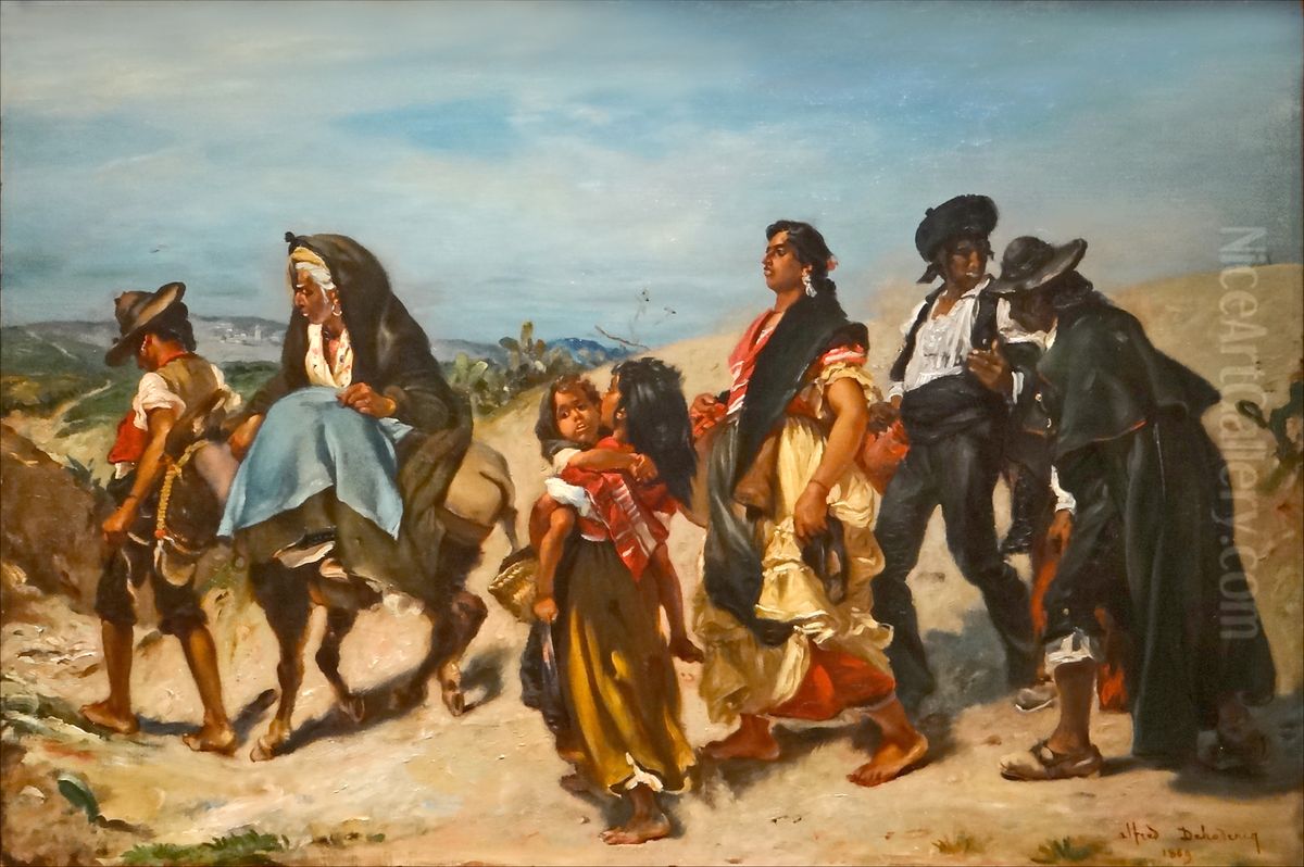 Bohemiens en marche Oil Painting by Alfred Dehodencq