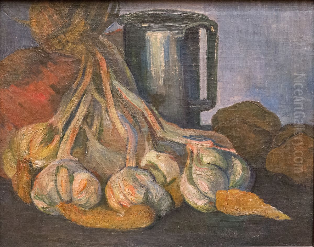 Botte d'ail et pot d'etain Oil Painting by Meijer de Haan