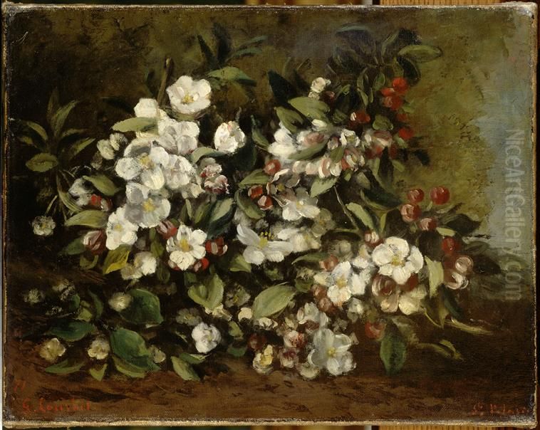 Branche de pommier en fleurs Oil Painting by Gustave Courbet
