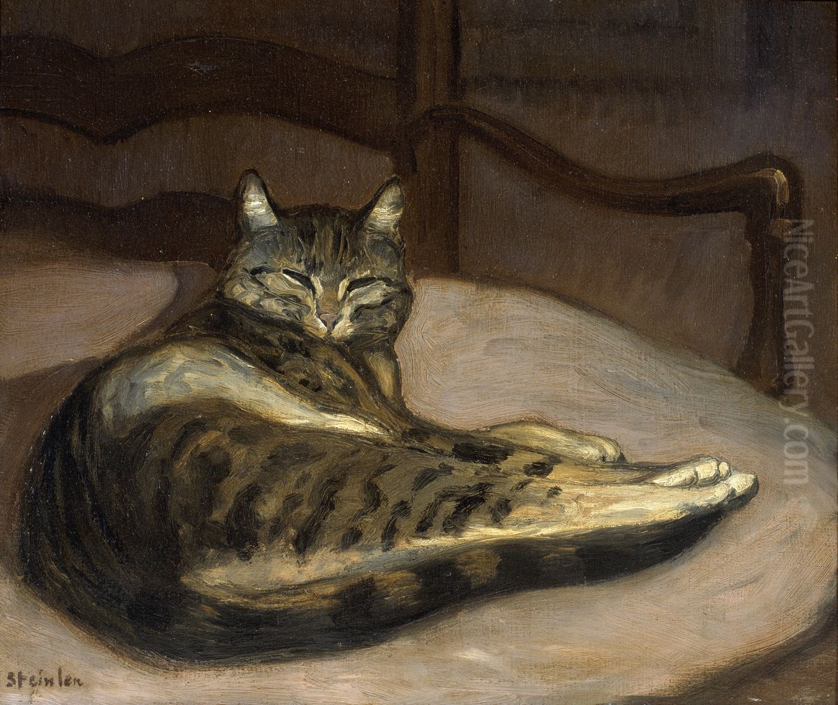 Chat sur un fauteuil Oil Painting by Theophile Steinlen