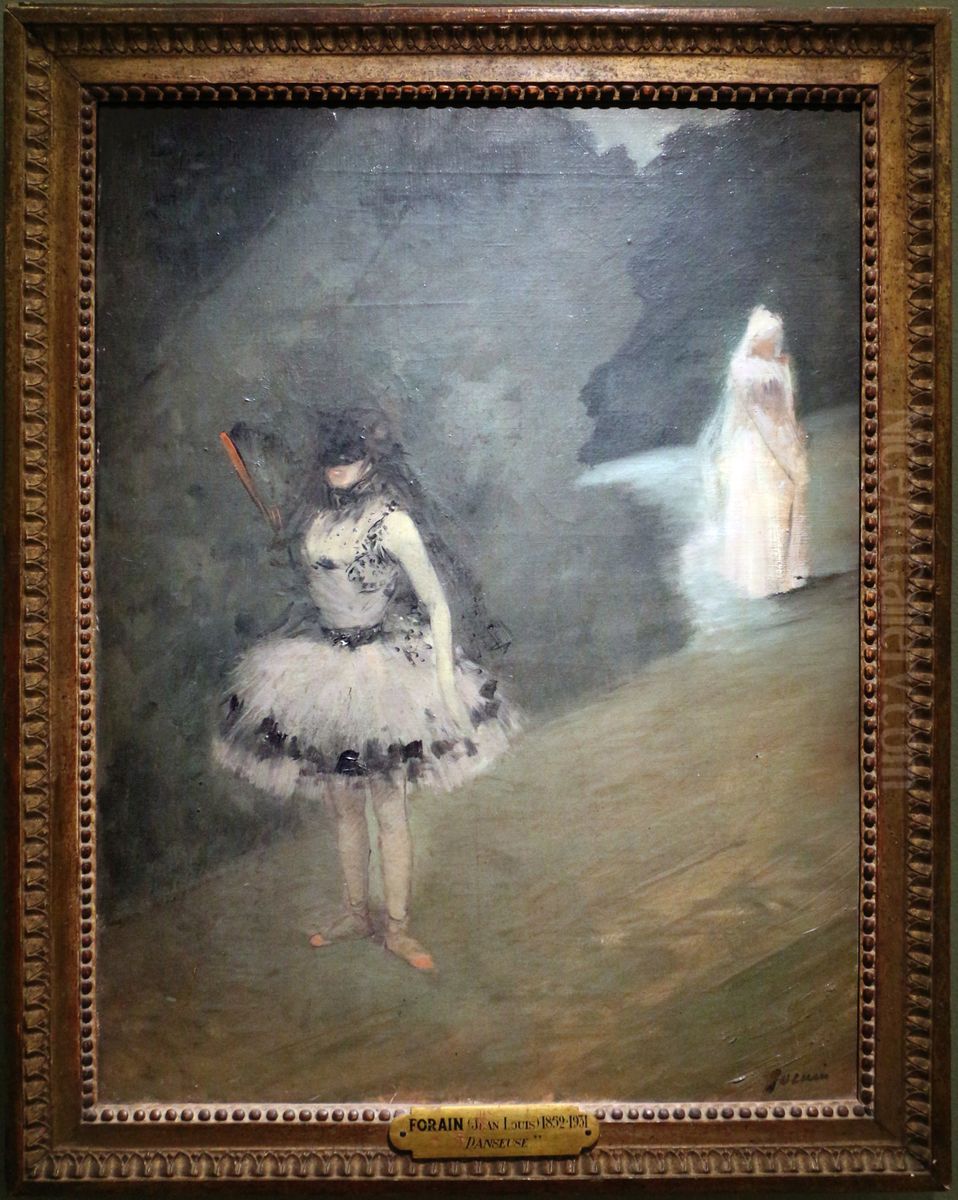 Dancer standing behind a covering slide Oil Painting by Jean-Louis Forain