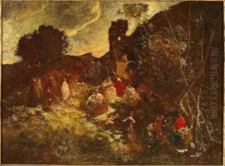 Don Quichotte et Sancho Panca Oil Painting by Adolphe Joseph Thomas Monticelli