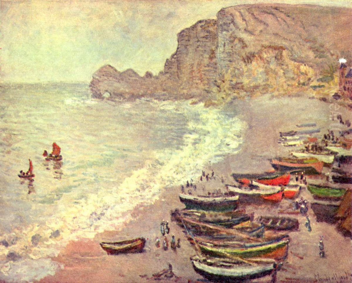 Etretat, der Strand und La Porte d'Amont Oil Painting by Claude Oscar Monet