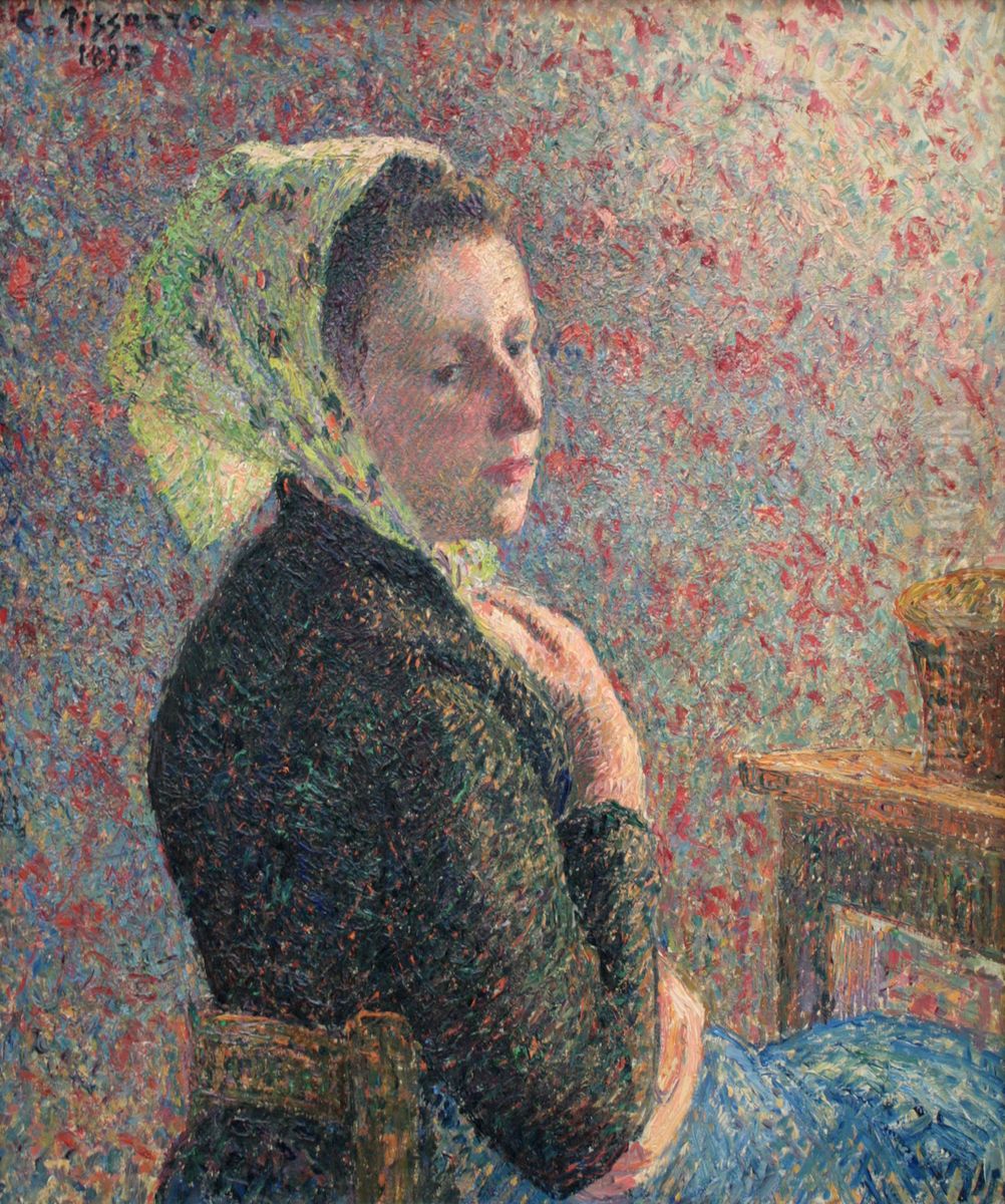 Woman with green scarf Oil Painting by Camille Pissarro