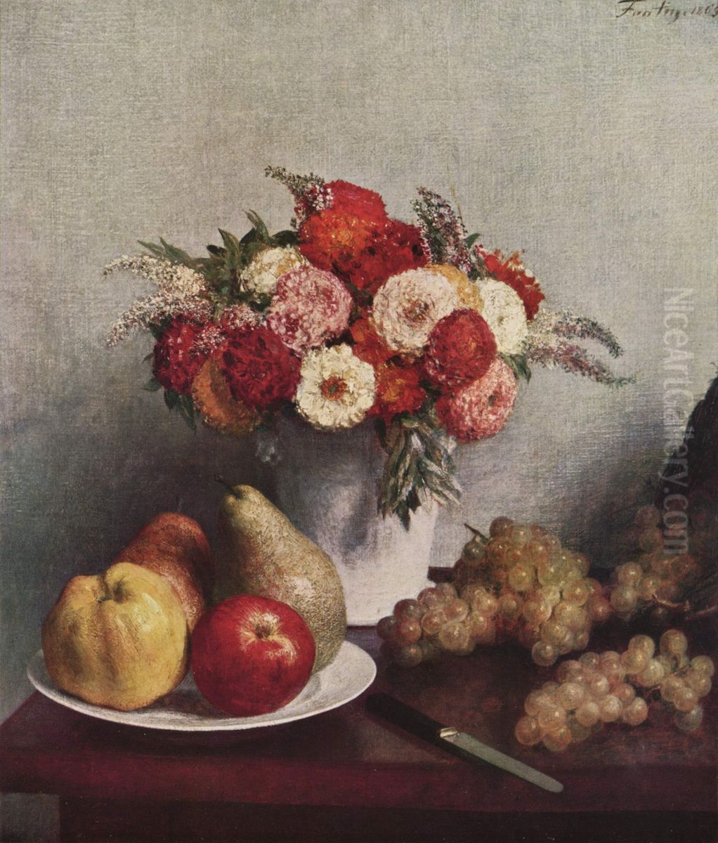 Stilleben mit Blumen und Fruchten Oil Painting by Henri Fantin-Latour