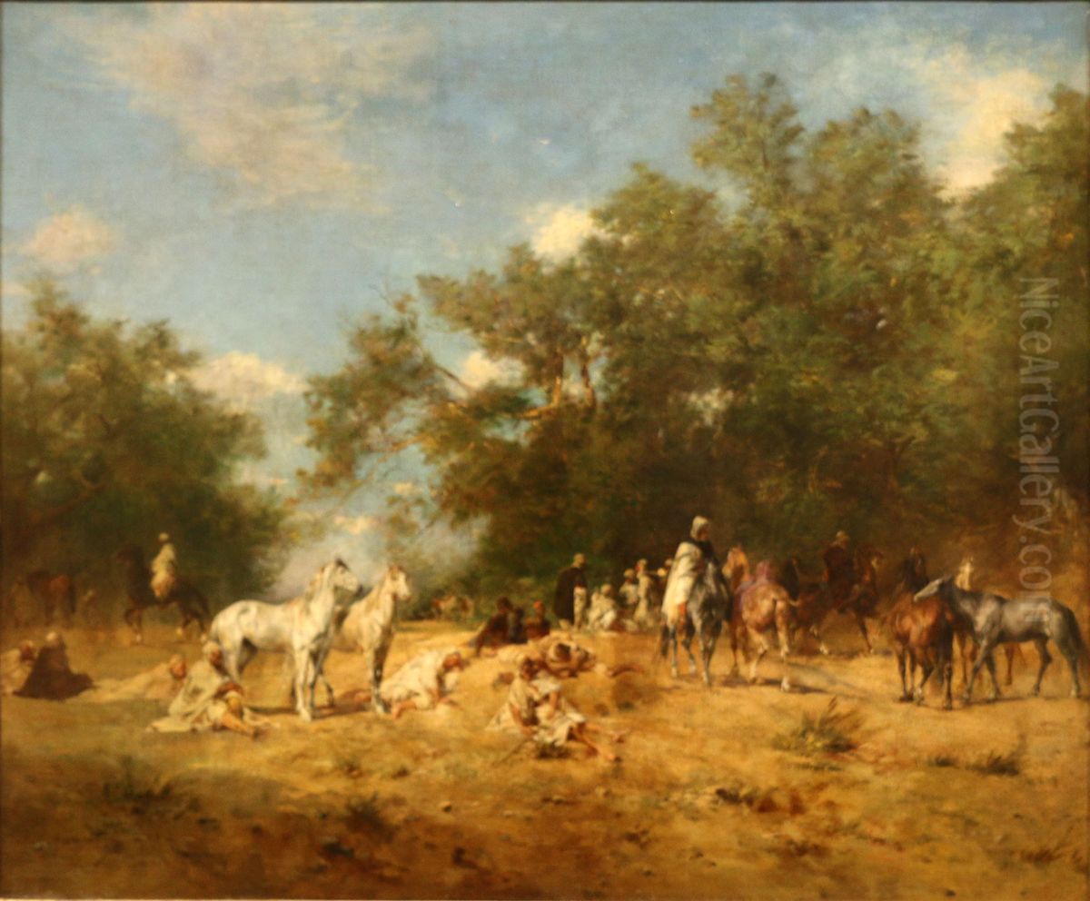 Halte de cavaliers arabes dans la foret Oil Painting by Eugene Fromentin