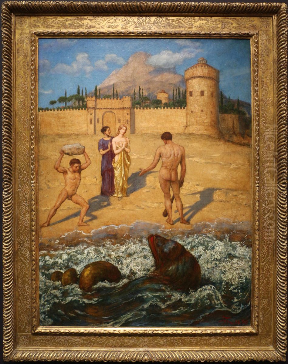 Hercules delivering Hesione Oil Painting by Hans Thoma