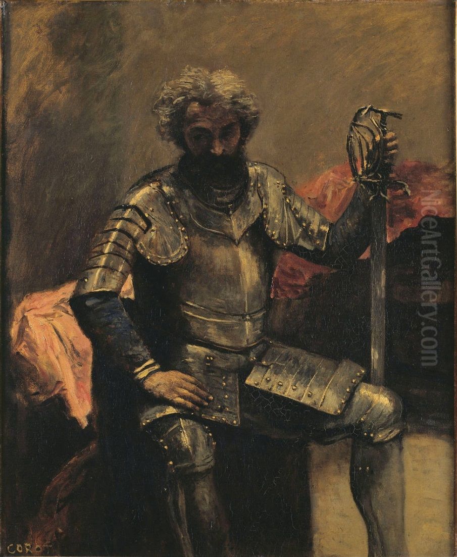 Man in Armour Oil Painting by Jean-Baptiste Camille Corot