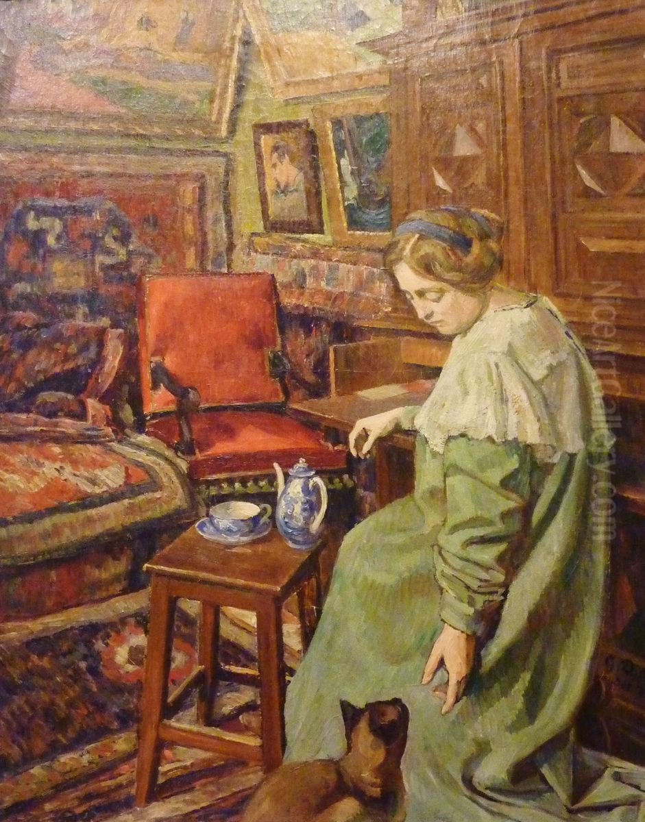 Workshop Inside with a Siamese She-cat Oil Painting by George-Daniel de Monfreid