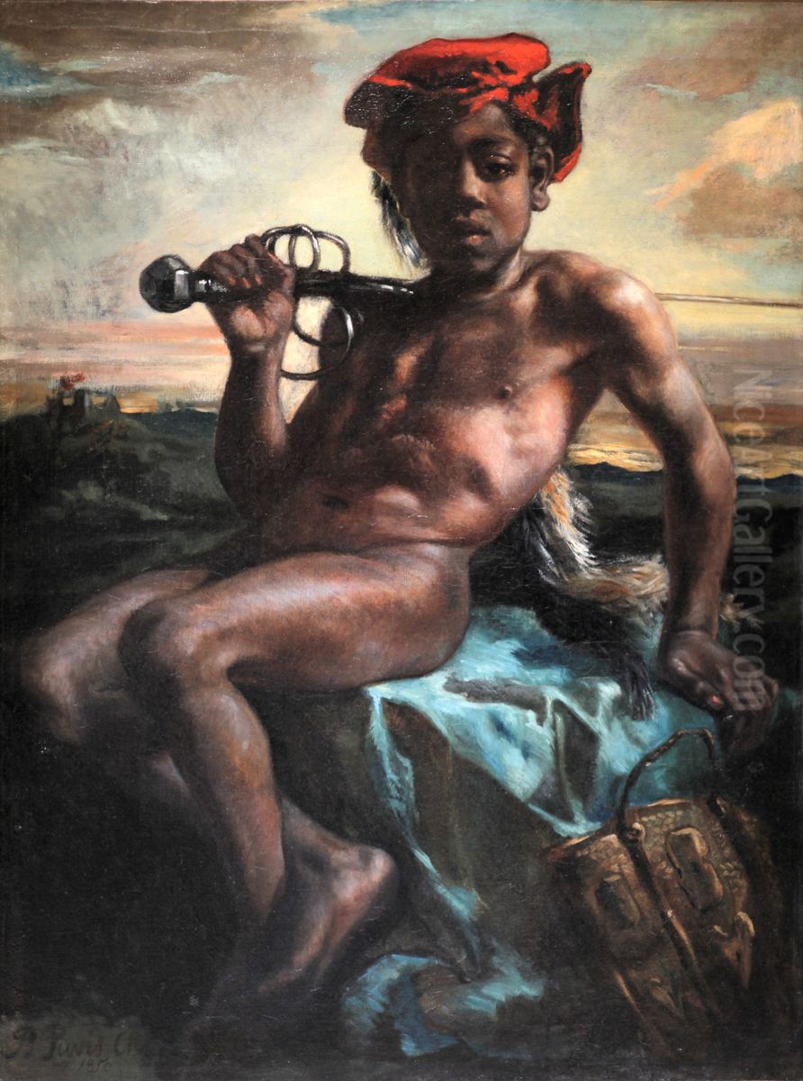 Young black boy with a sword Oil Painting by Pierre Puvis de Chavannes