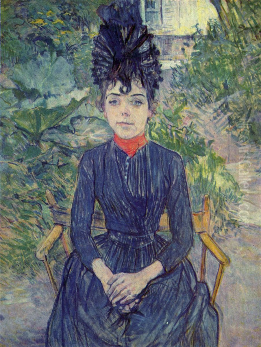 Femme assise dans le Jardin de M. Forest: Justine Dieuhl Oil Painting by Henri De Toulouse-Lautrec