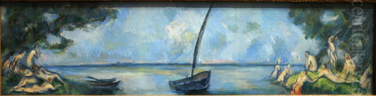 The boat and the bathers Oil Painting by Paul Cezanne