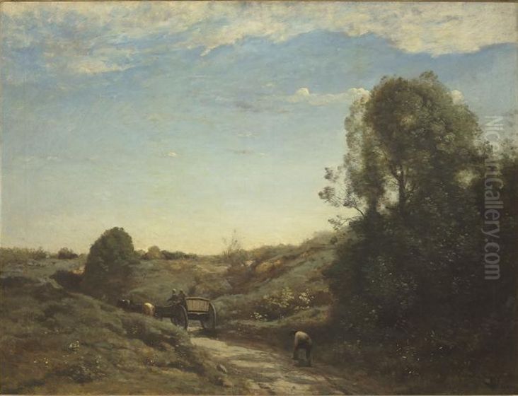 La Charrette, souvenir de Marcoussis Oil Painting by Jean-Baptiste Camille Corot
