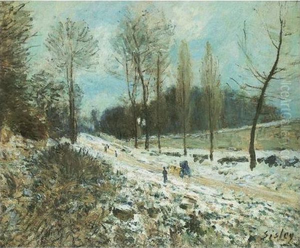 La cote du Coeur-Volant a Marly sous la neige Oil Painting by Alfred Sisley