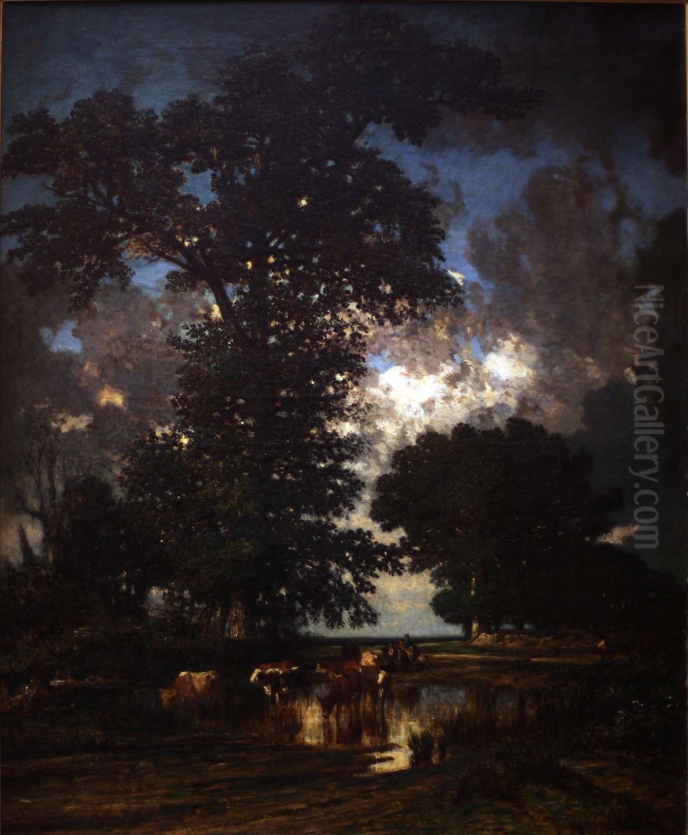 Oak pool Oil Painting by Jules Dupre