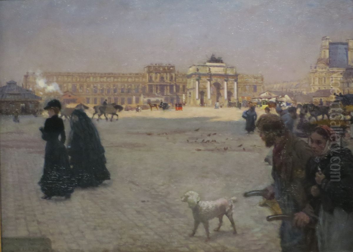 La Place du Carrousel : ruines des Tuileries en 1882 Oil Painting by Giuseppe de Nittis