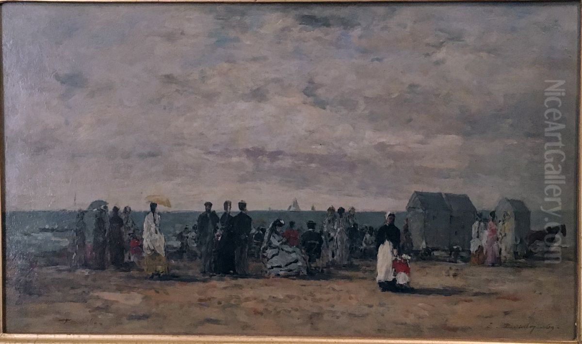 Beach at Trouville Oil Painting by Eugene Louis Boudin