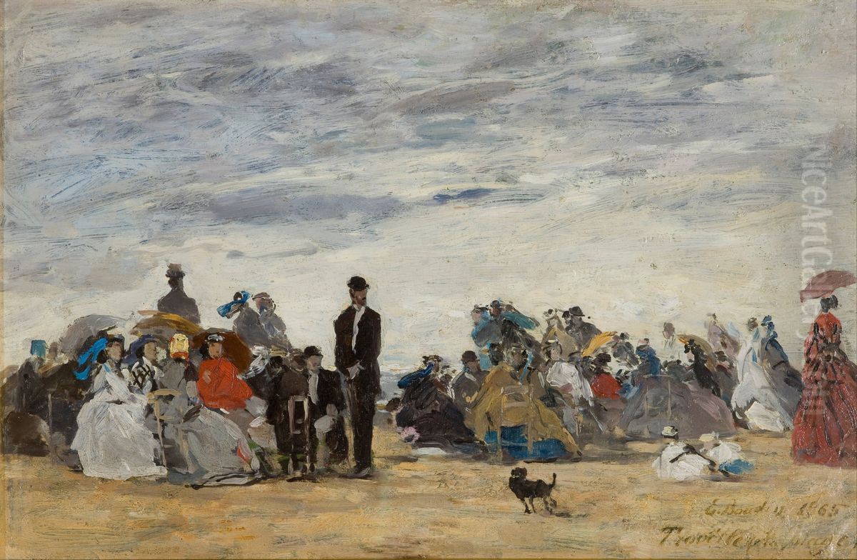 The Beach at Trouville Oil Painting by Eugene Louis Boudin