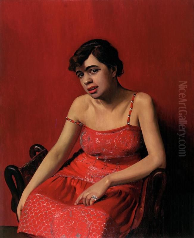 La Roumaine en robe rouge Oil Painting by Felix Vallotton