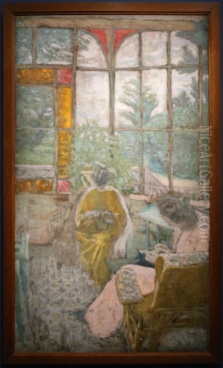 la veranda di cadigou a loctudy, marcelle aron e marthe mellot Oil Painting by Jean-Edouard Vuillard