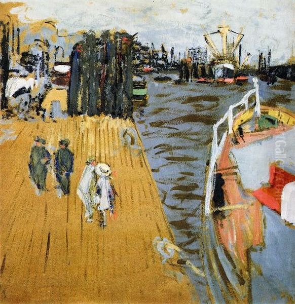 Frachtkahn am Kai in Hamburg Oil Painting by Jean-Edouard Vuillard