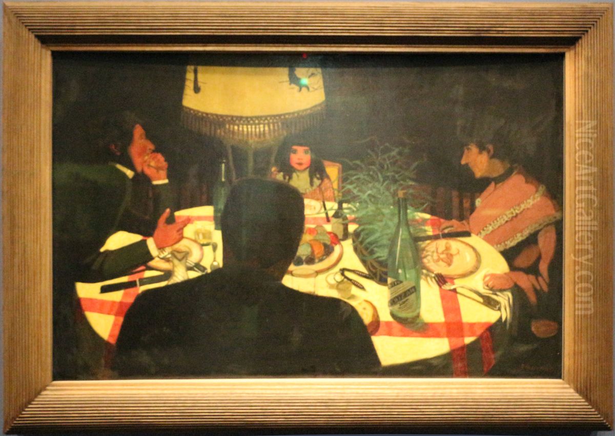 la cena, effetto di lampada Oil Painting by Felix Vallotton