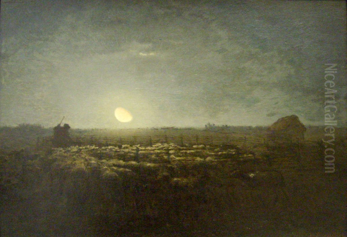 The sheepfold, moonlight Oil Painting by Jean-Francois Millet