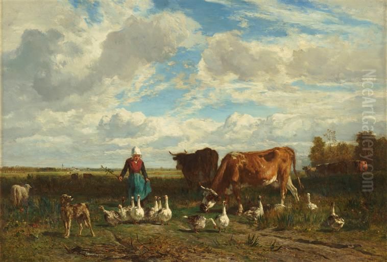 Grazing at the goose keeper Oil Painting by Constant Troyon
