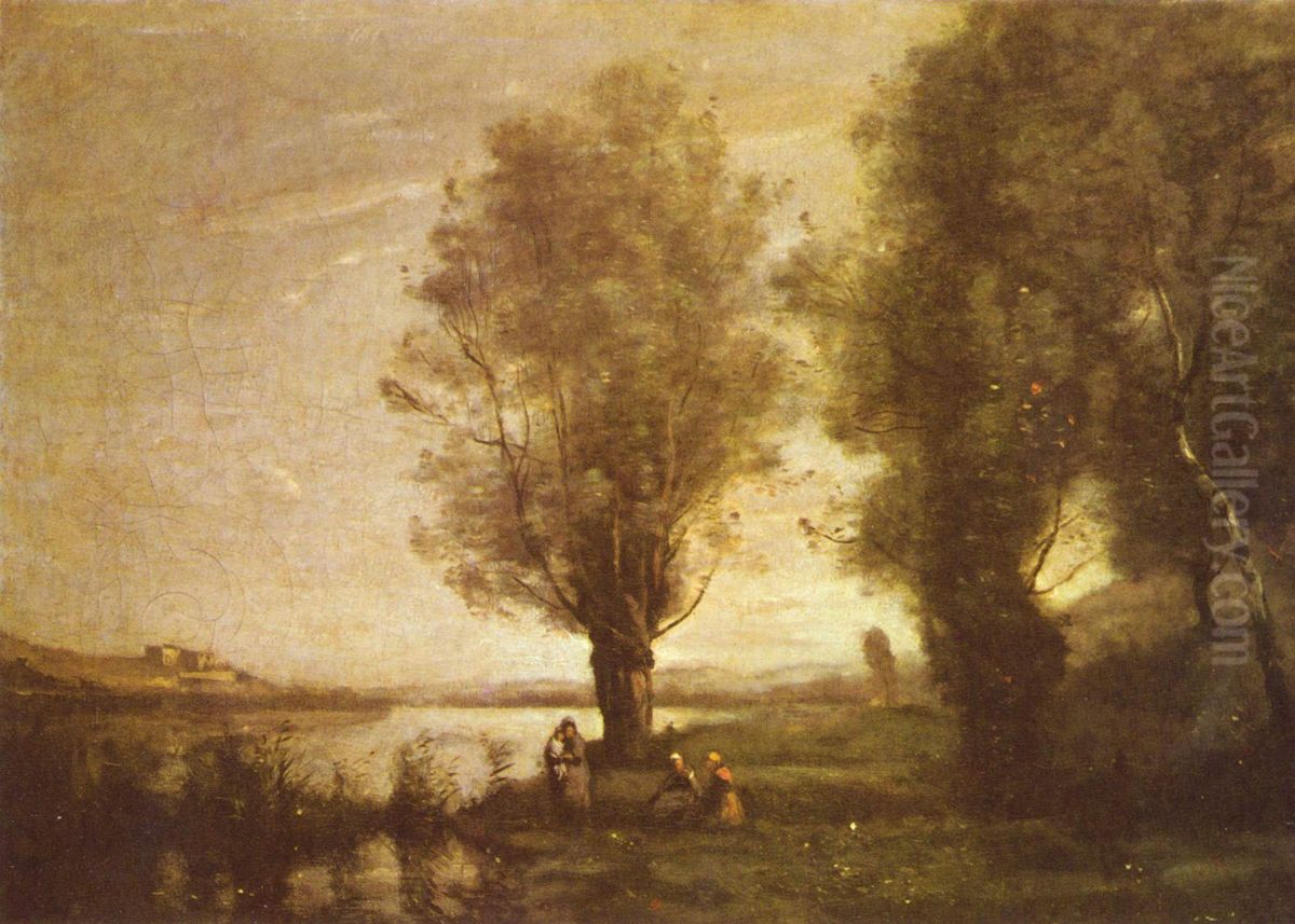 Rast unter Weiden am Wasser Oil Painting by Jean-Baptiste Camille Corot