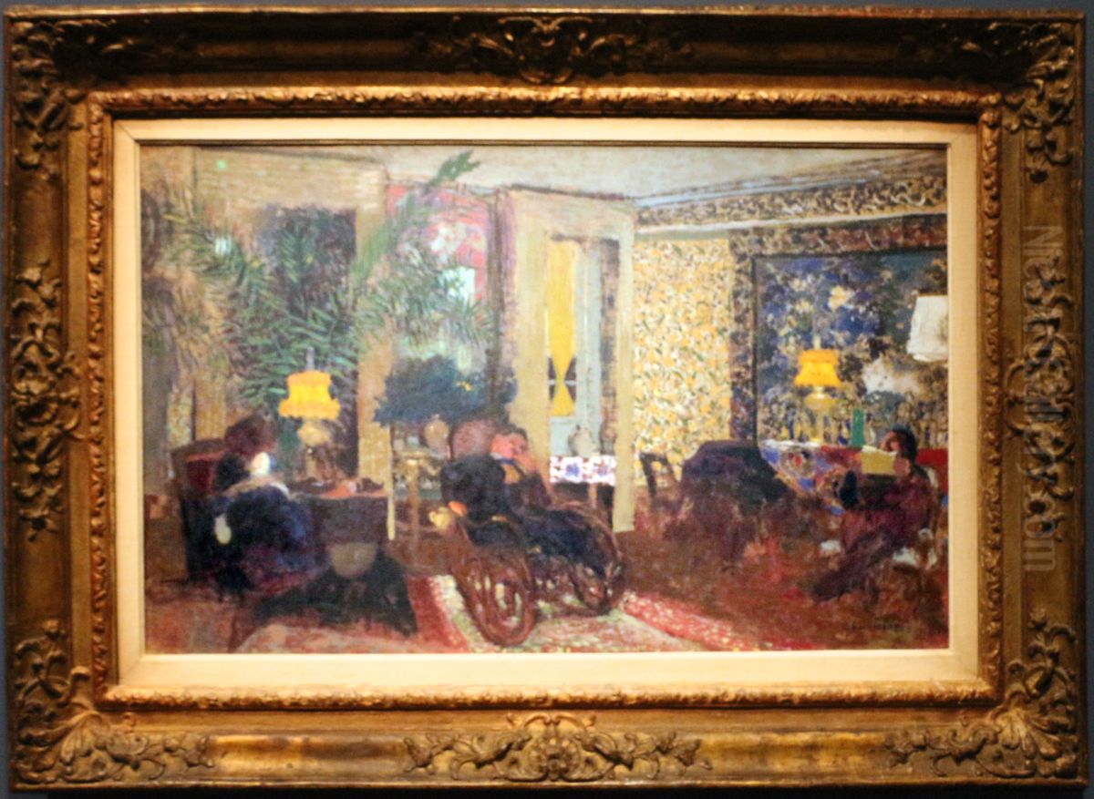the living room with three lamps, rue saint-florentin Oil Painting by Jean-Edouard Vuillard