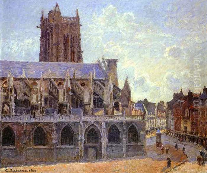 The Church of Saint-Jacques in Dieppe, Sunlight, Morning Oil Painting by Camille Pissarro