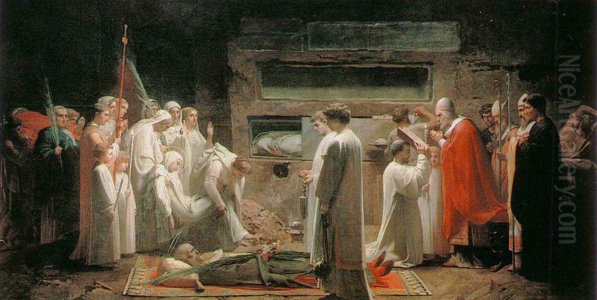 The Martyrs in the catacombs Oil Painting by Eugene Lenepveu