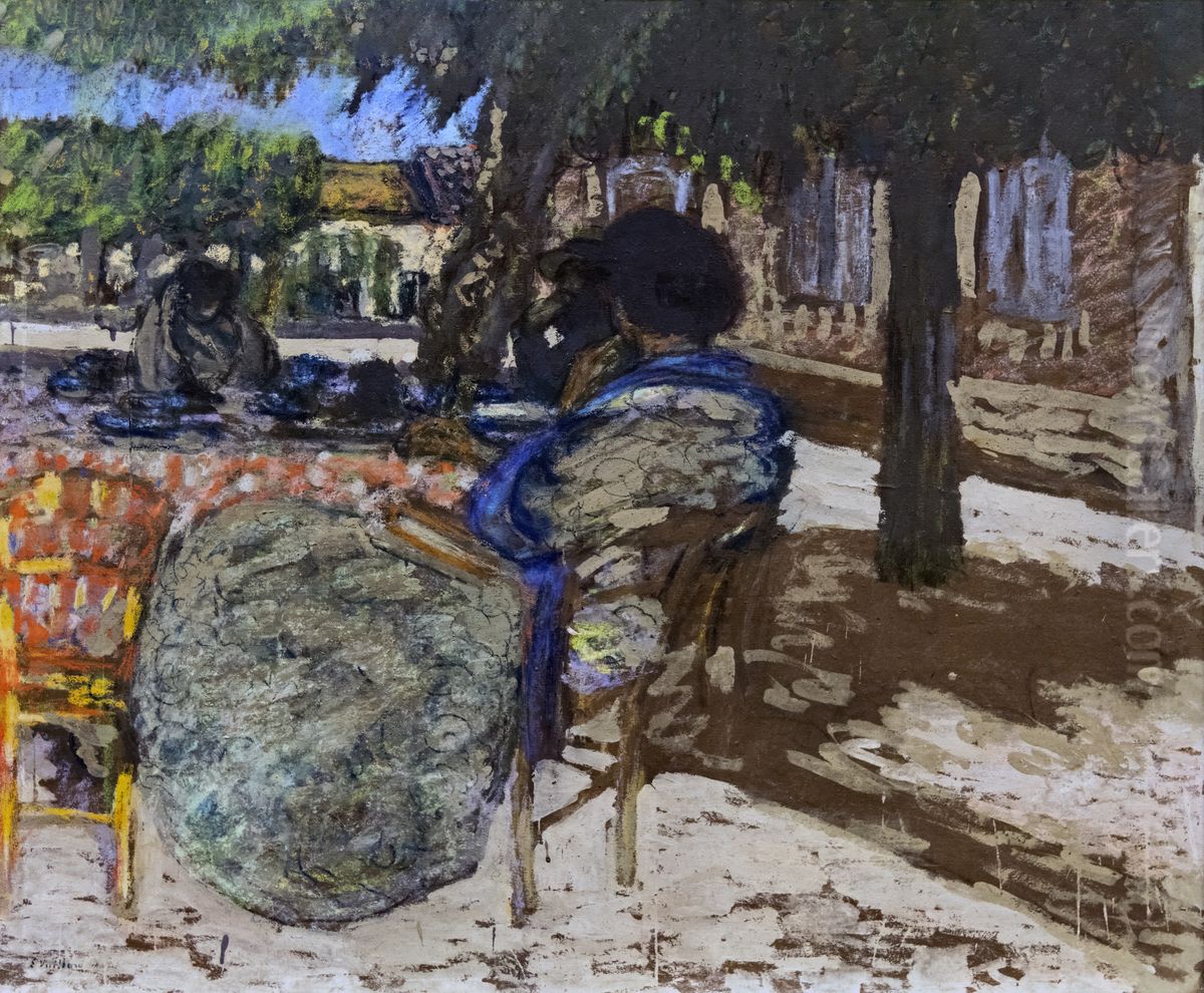 Under the trees of the red houseFrancais:Sous les arbres du pavillon rougeItaliano:Sotto gli alberi della casa rossa Oil Painting by Jean-Edouard Vuillard