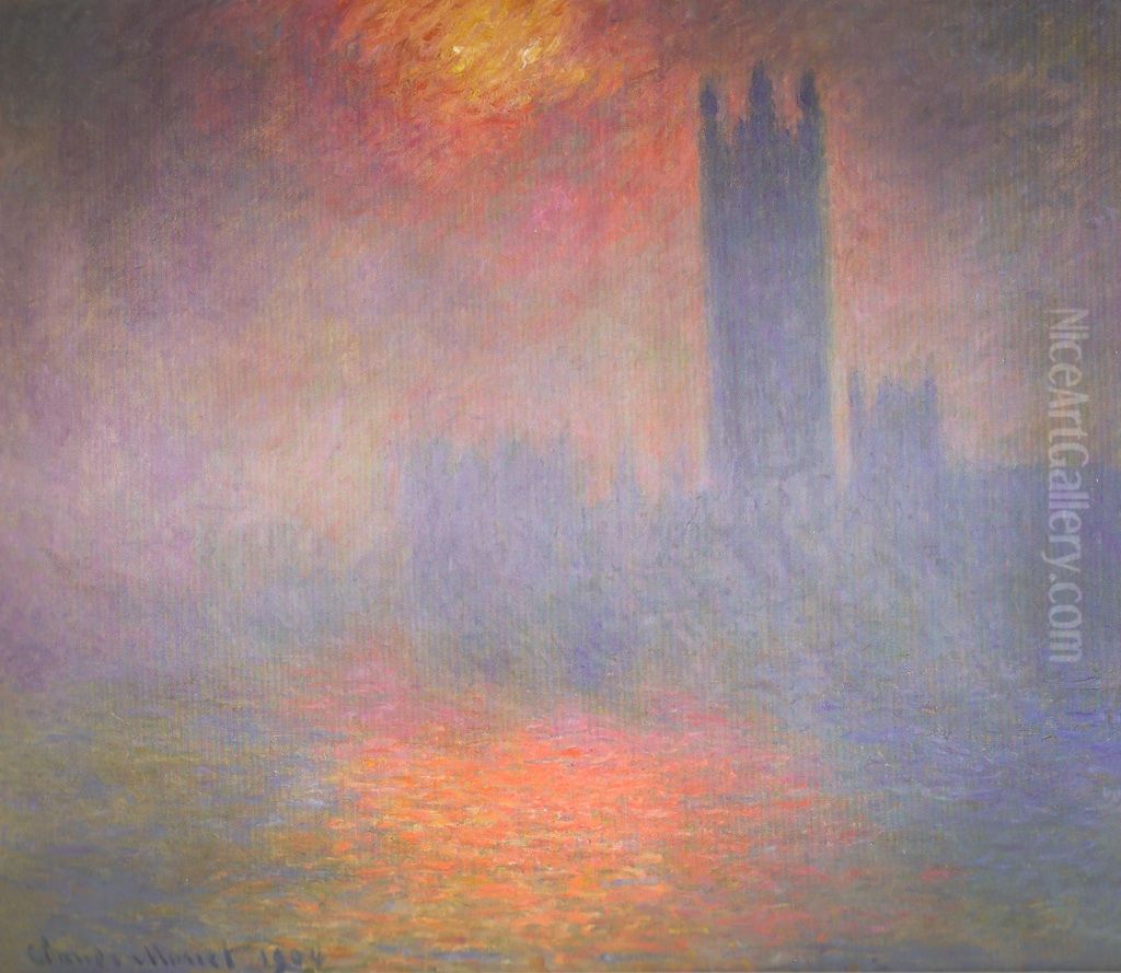 London, Houses of Parliament. The Sun Shining through the Fog Oil Painting by Claude Oscar Monet