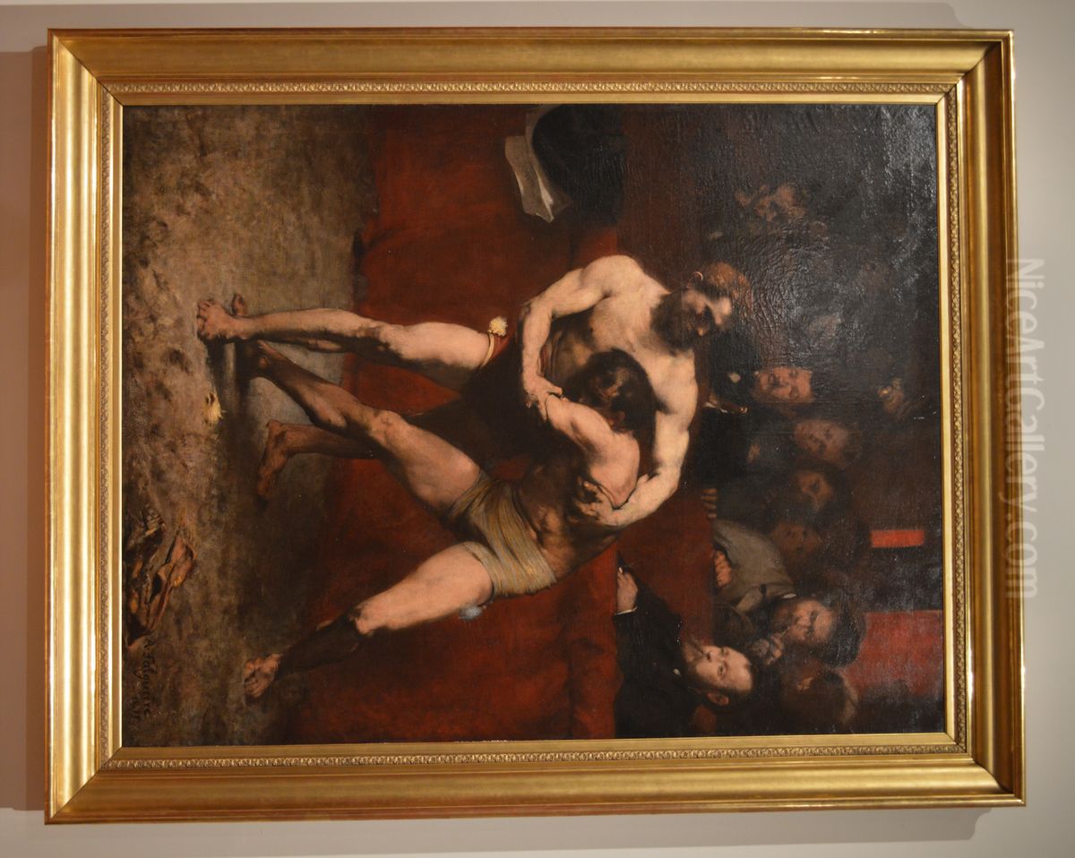 Lutteurs Oil Painting by Alexandre Falguiere