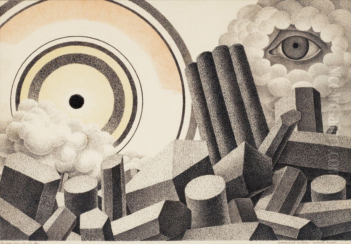 Apokalyptiskt Landskap; Helvetetsparadis Oil Painting by Otto Gustaf Carlsund