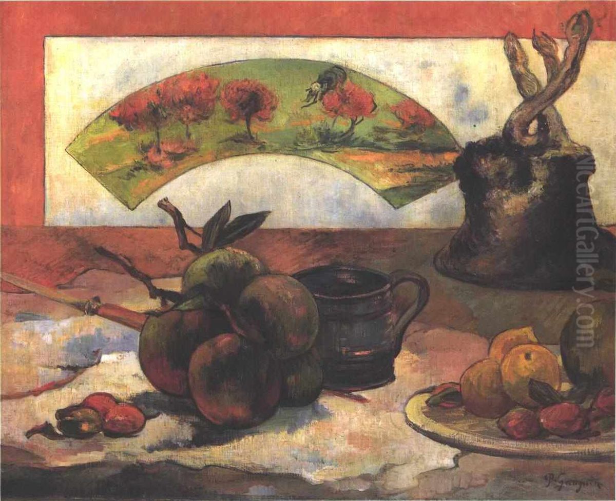 Nature morte a l'eventail Oil Painting by Paul Gauguin
