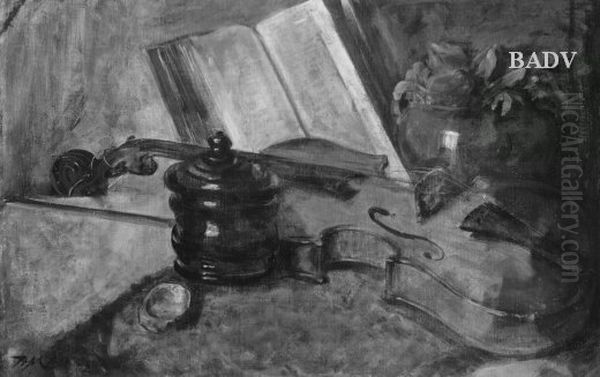 the violin of Johann Strauss Oil Painting by Hans Makart