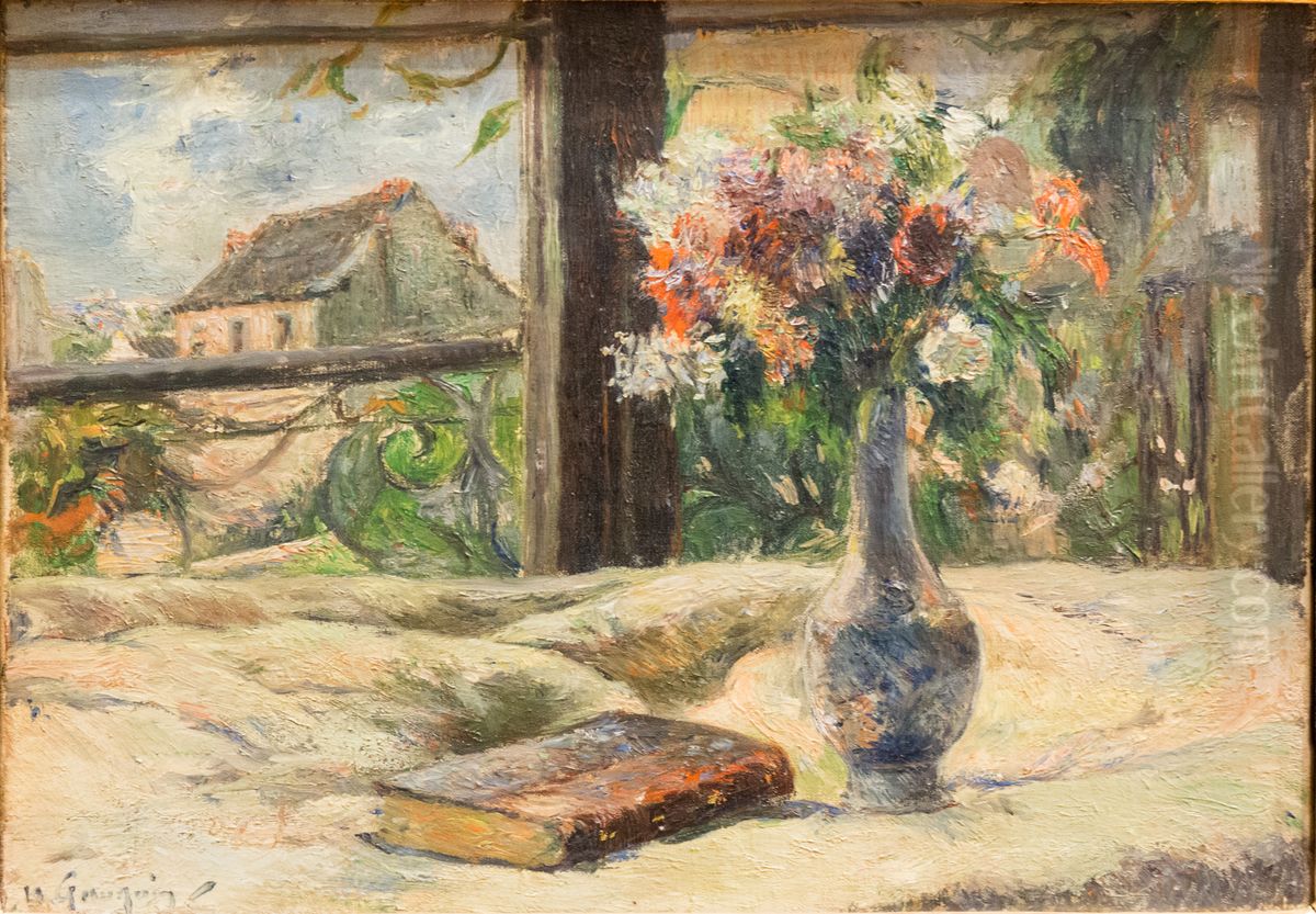 Vase de fleurs a la fenetre Oil Painting by Paul Gauguin