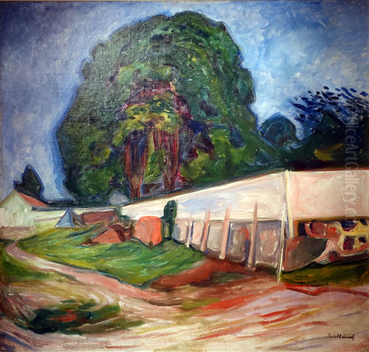Trees and Garden Wall in Asgardstrand Oil Painting by Edvard Munch