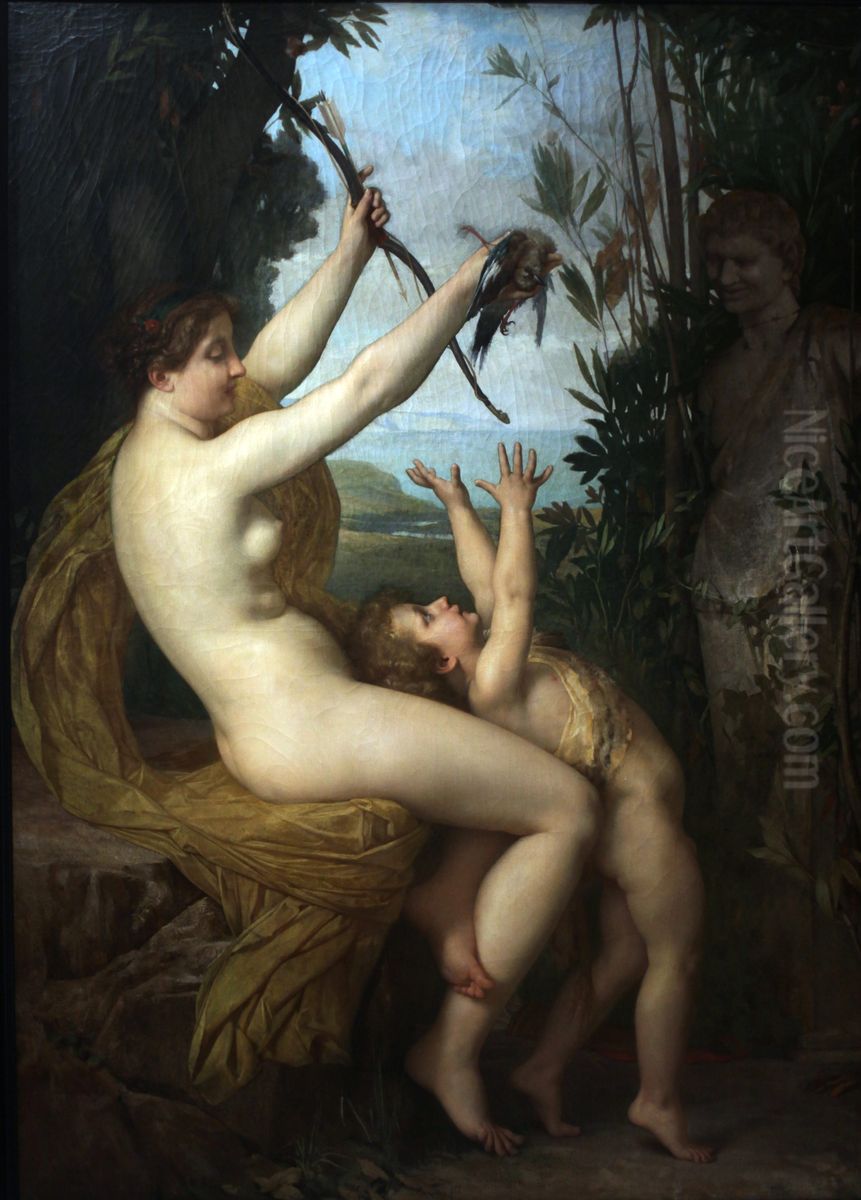 Nymph and Bacchus Oil Painting by Jules Lefebvre