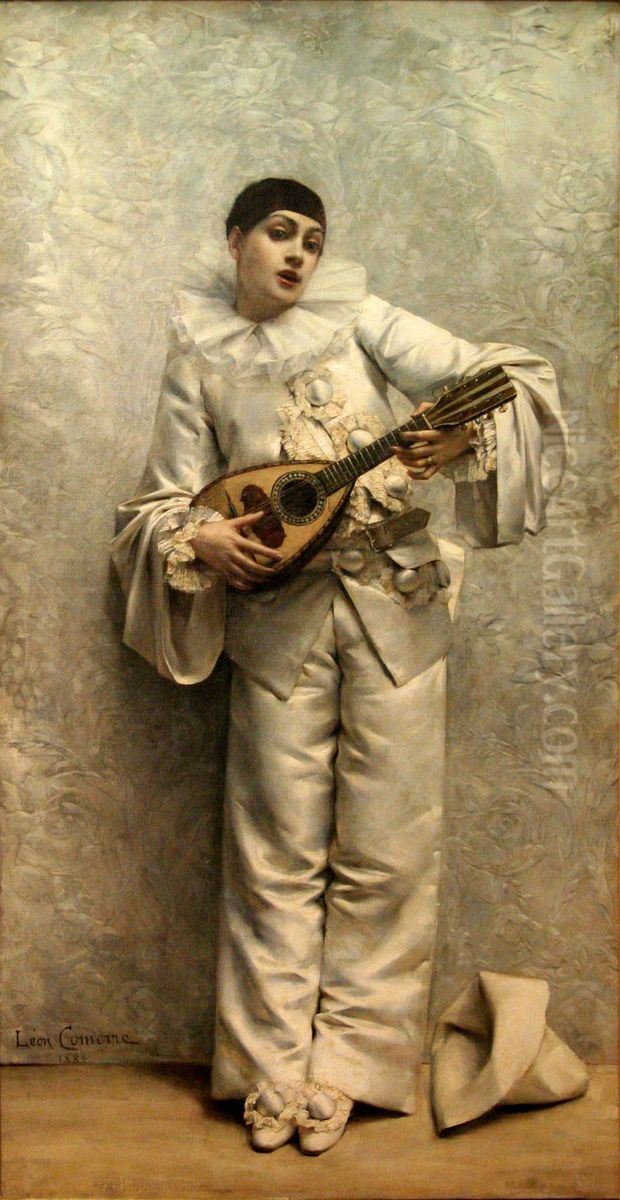 Pierrot jouant de la mandoline Oil Painting by Leon Comerre